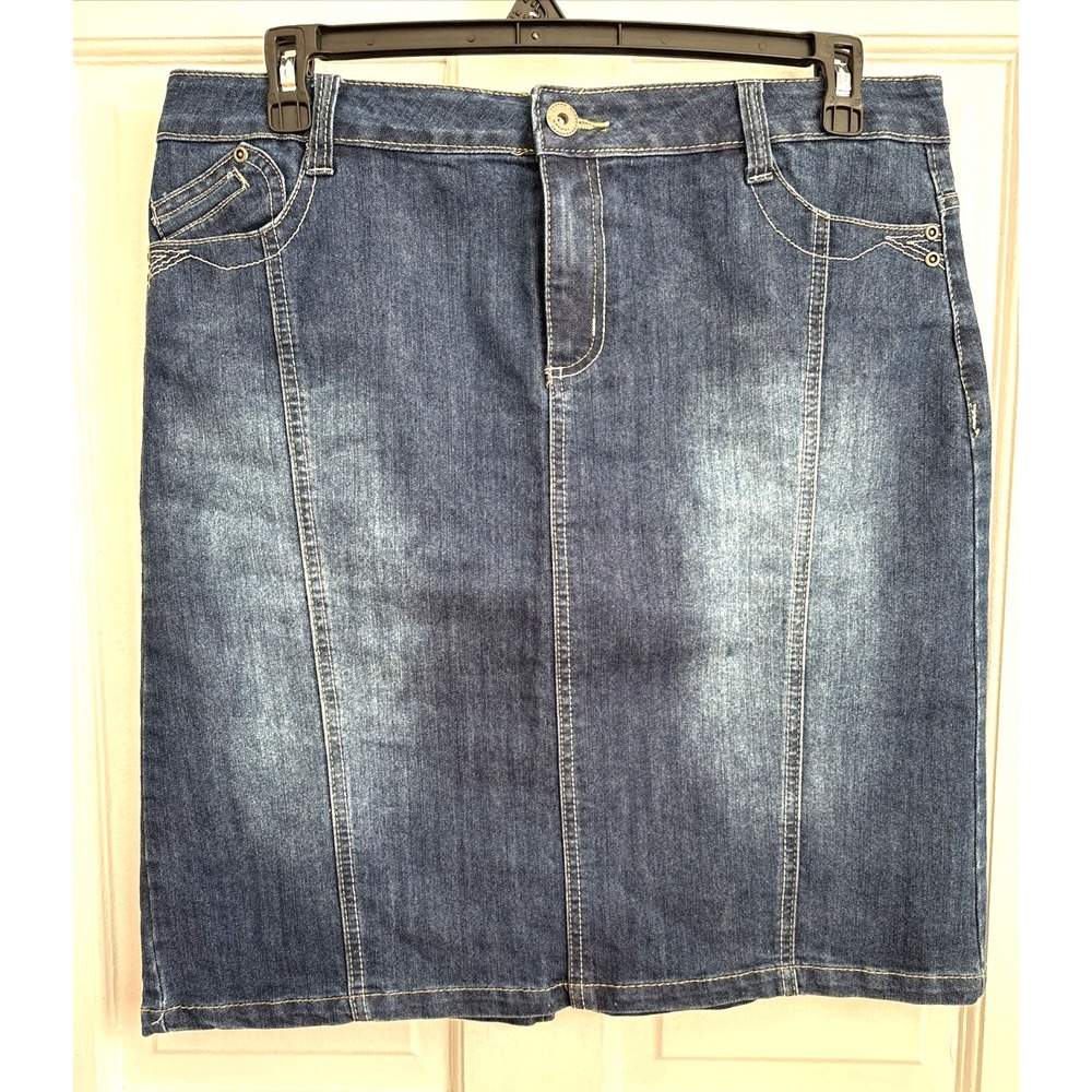 Baccini Womens Blue Denim Pencil‎ Skirt Size 14 Medium Wash Stretch Knee Length